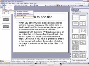 Printing handouts with notes in MS Word 2003
